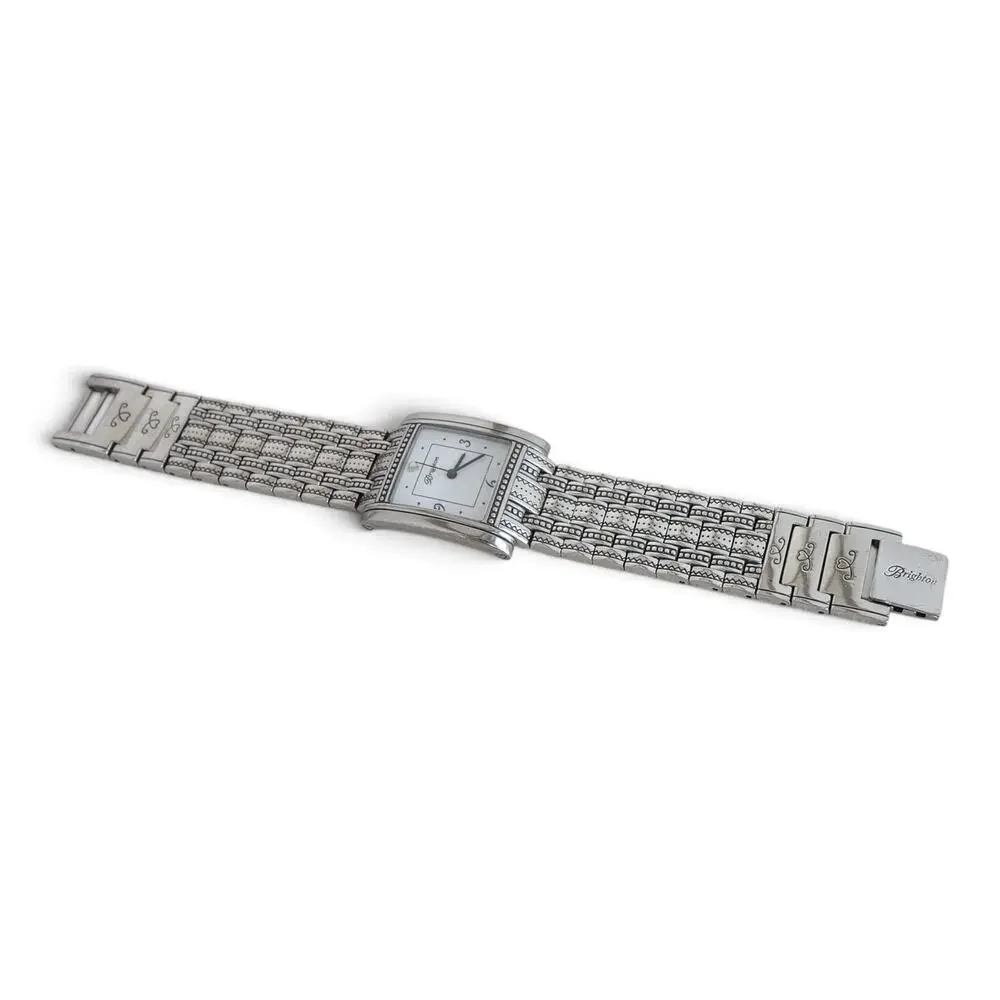 Brighton Napa Watch Wide Woven Band Silver Plated Fold Over Clasp Retired